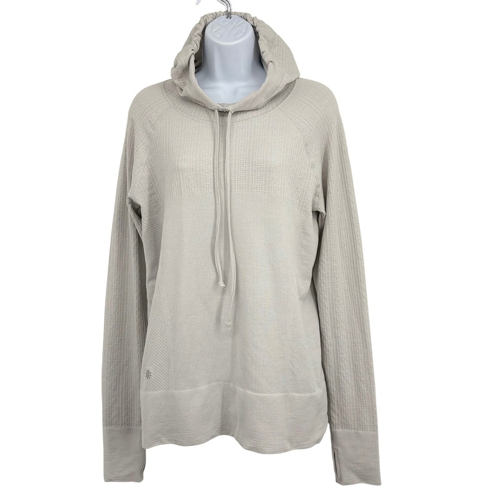 Athleta Hoodie Womens XL Grey Seamless Pointelle Knit Long Sleeve‎ Thumbhole